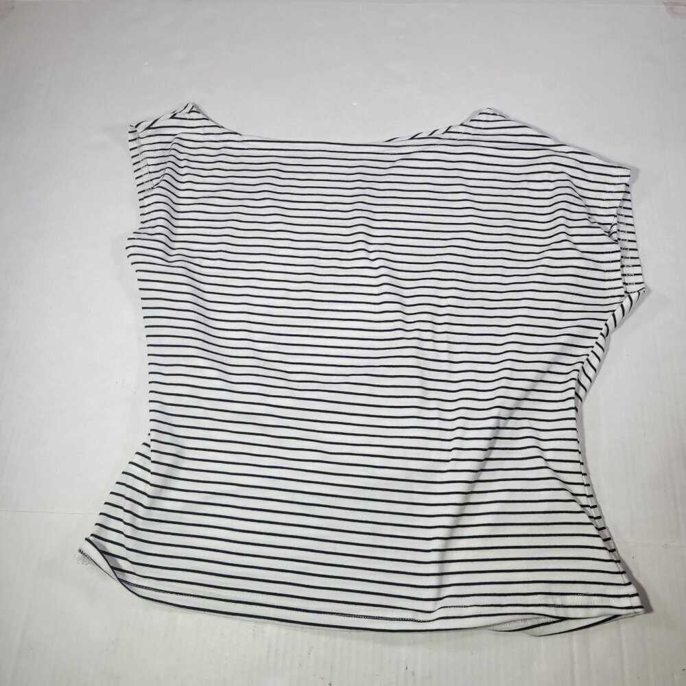 Dazy Women Striped White & Black Boat Neck Stretch Top Size M